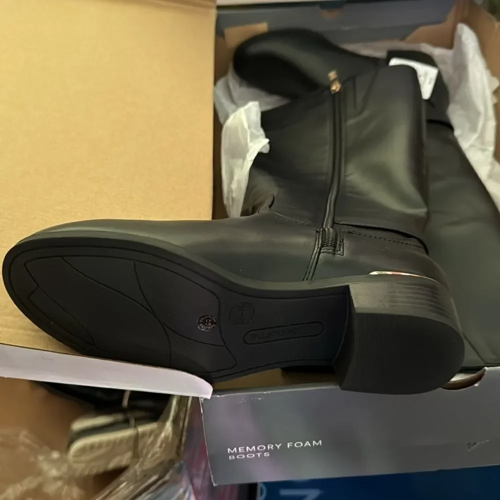 Liz Claiborne Womens Tinley Block Heel Riding Boots Black (WIDE CALF) (WIDE)